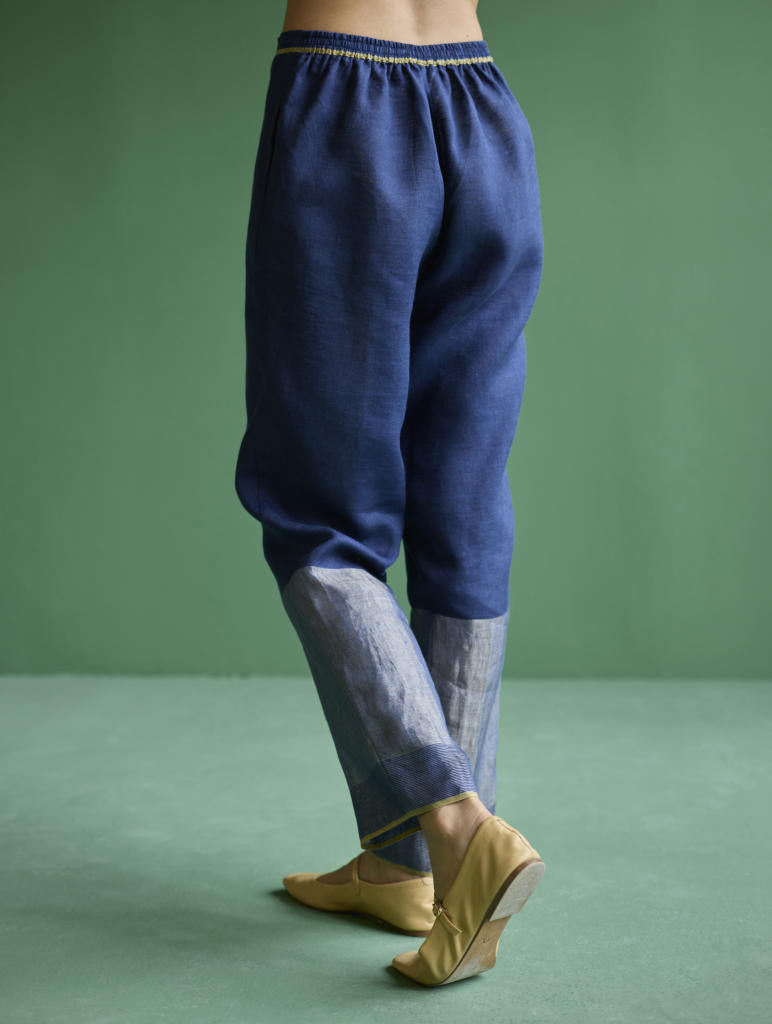 June Metallic Linen Pant - Navy linen by Manan in navy color for women Worldwide