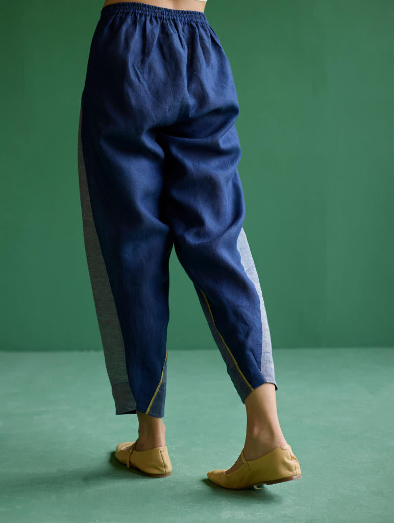 Zang Metallic Linen Salwar Pant - Navy linen by Manan in navy color for women Worldwide