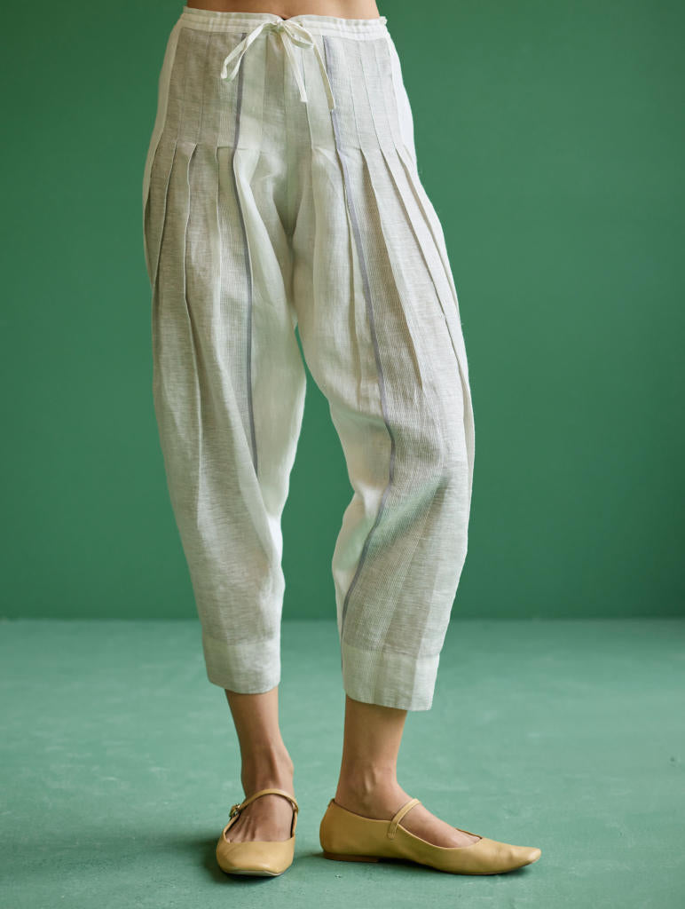Zang Metallic Linen Salwar Pant - Ivory linen by Manan in ivory color for women Worldwide