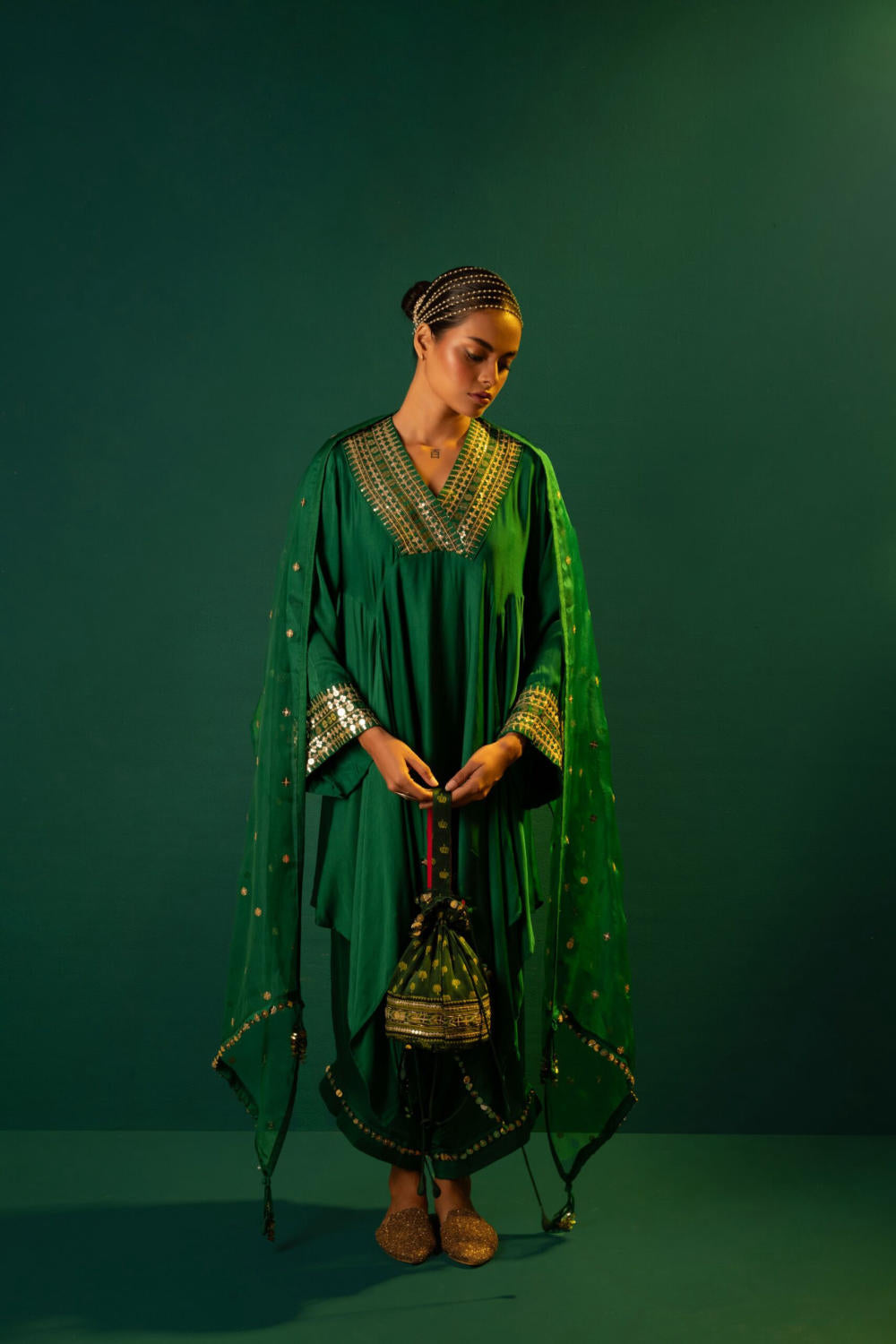 Ajrakh Handcrafted Potli - Green (3)