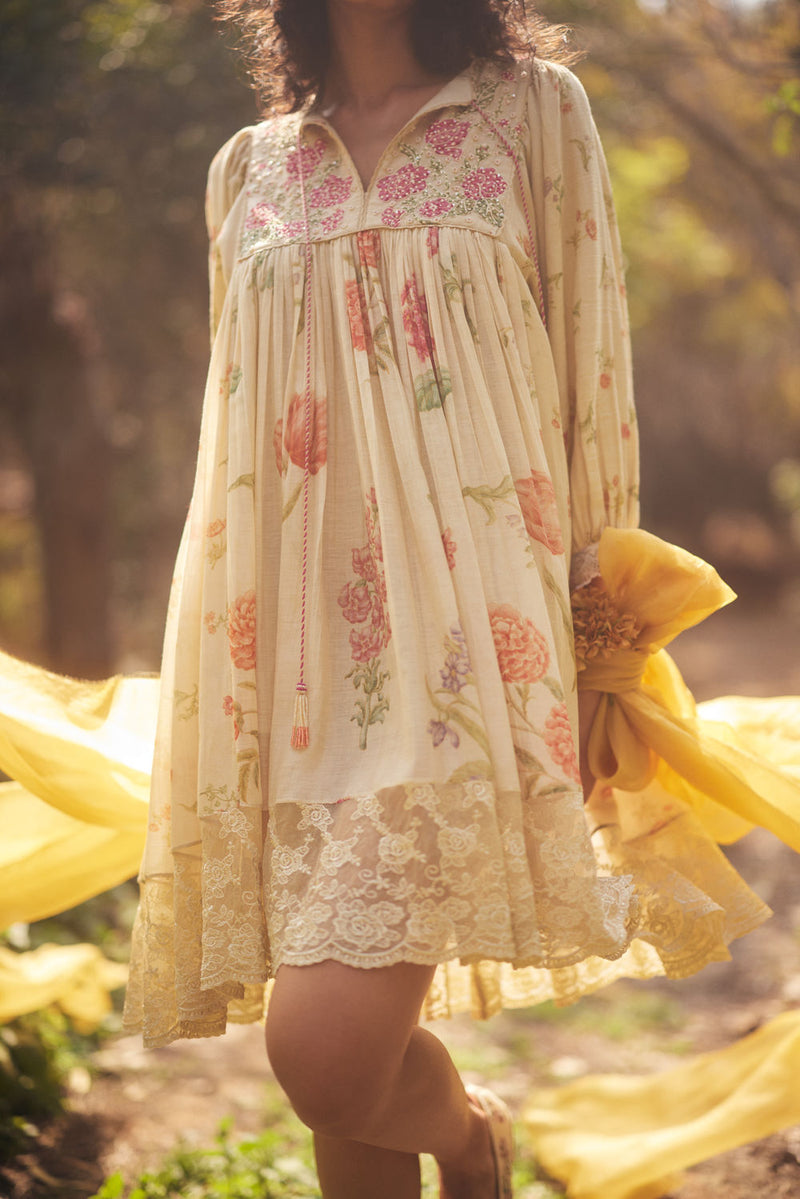 Vanna Dress Set chanderi by Paulmi & Harsh in ivory for women Worldwide