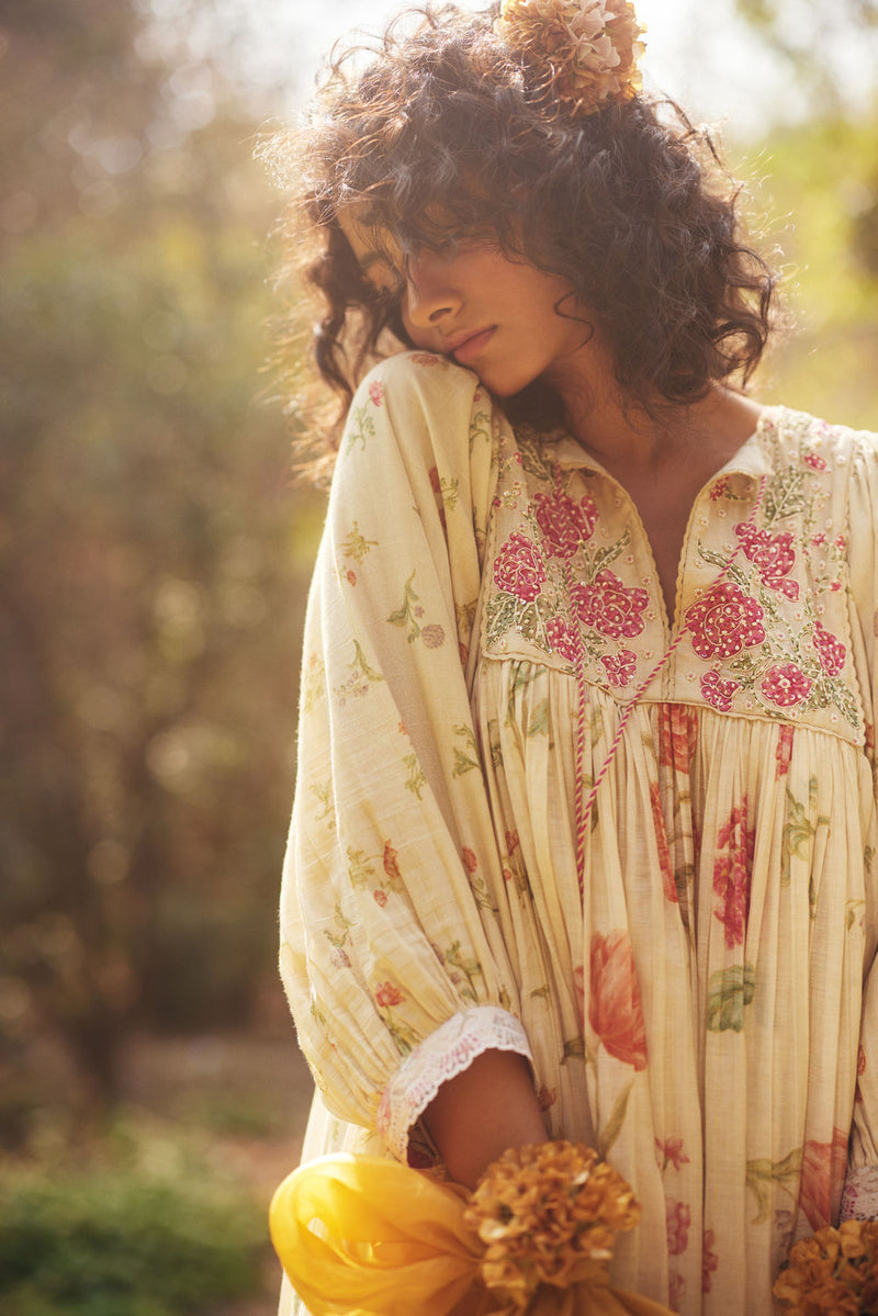 Vanna Dress Set chanderi by Paulmi & Harsh in ivory for women Worldwide