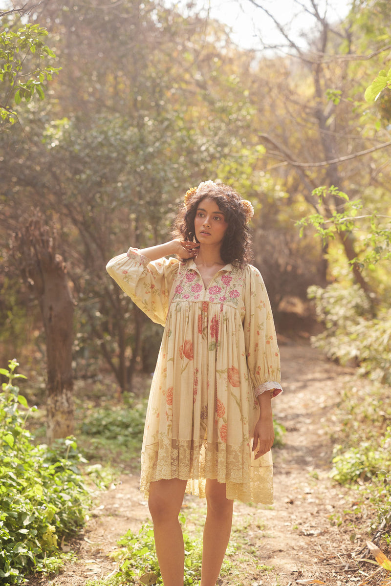 Vanna Dress Set chanderi by Paulmi & Harsh in ivory for women Worldwide