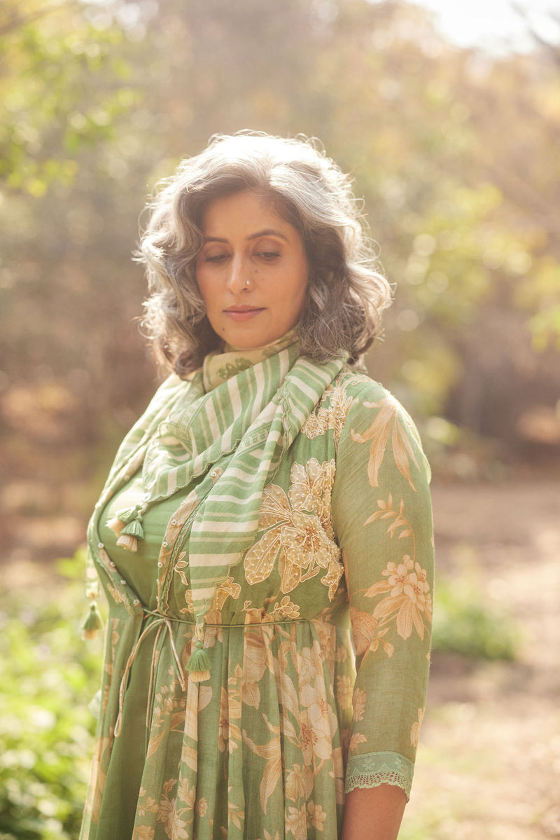 Fawn Maxi Set chanderi by Paulmi & Harsh in green for women Worldwide