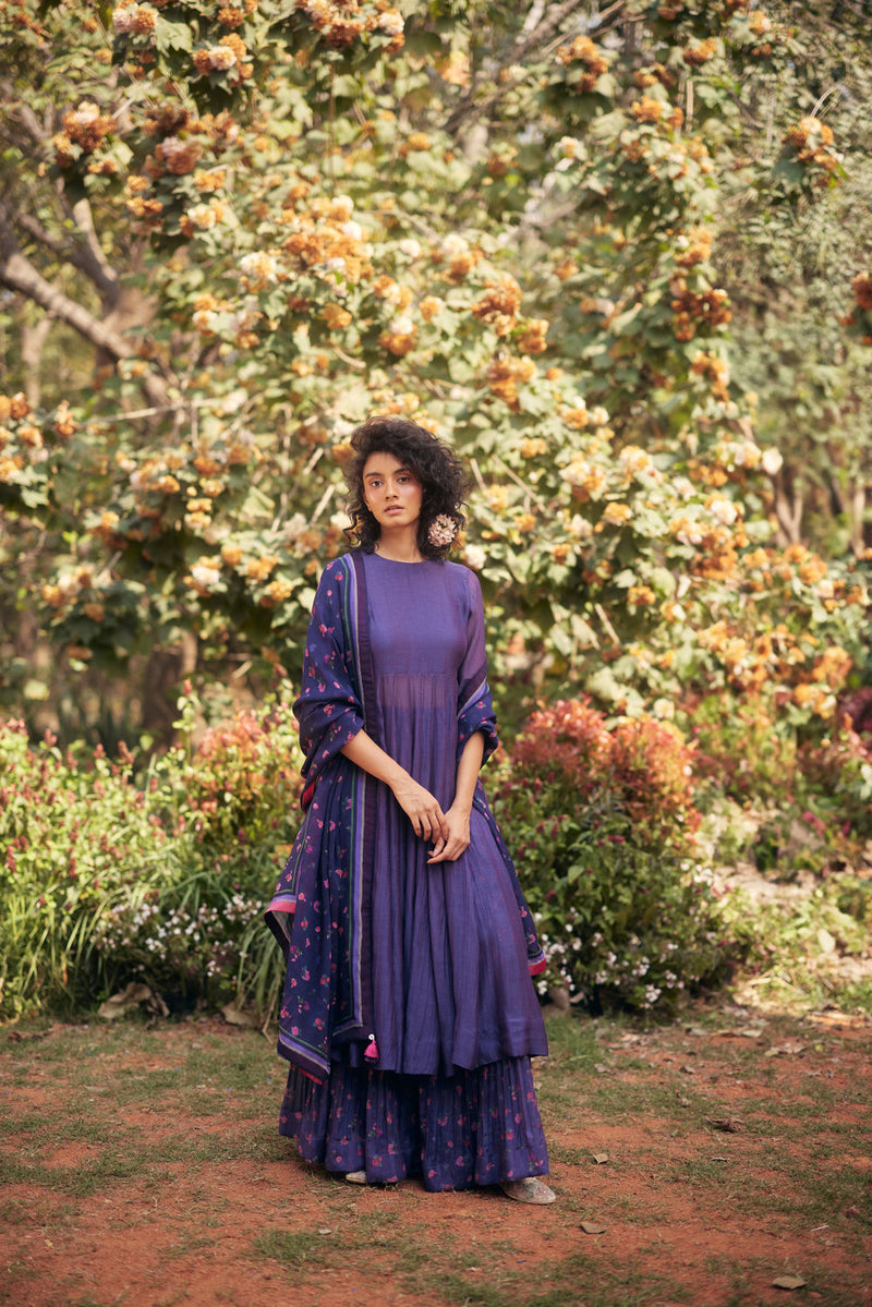 Laurel Anarkali Set-Grape chanderi by Paulmi & Harsh in green for women Worldwide