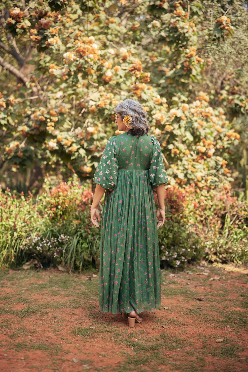 Lucy Maxi Set-Fern Green chanderi by Paulmi & Harsh in green for women Worldwide