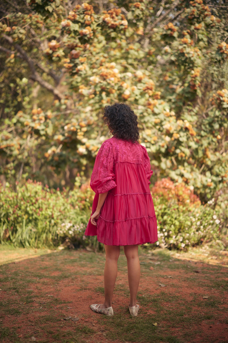 Lana Dress-Pink chanderi by Paulmi & Harsh in pink for women Worldwide