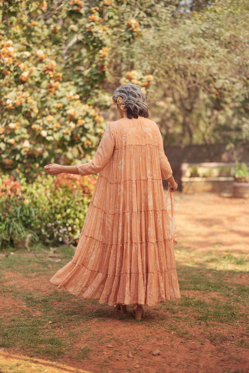 Daria Dress Set chanderi by Paulmi & Harsh in apricoat for women Worldwide