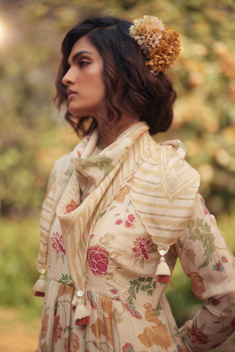 Ashara Anarkali Set chanderi by Paulmi & Harsh in ivory for women Worldwide