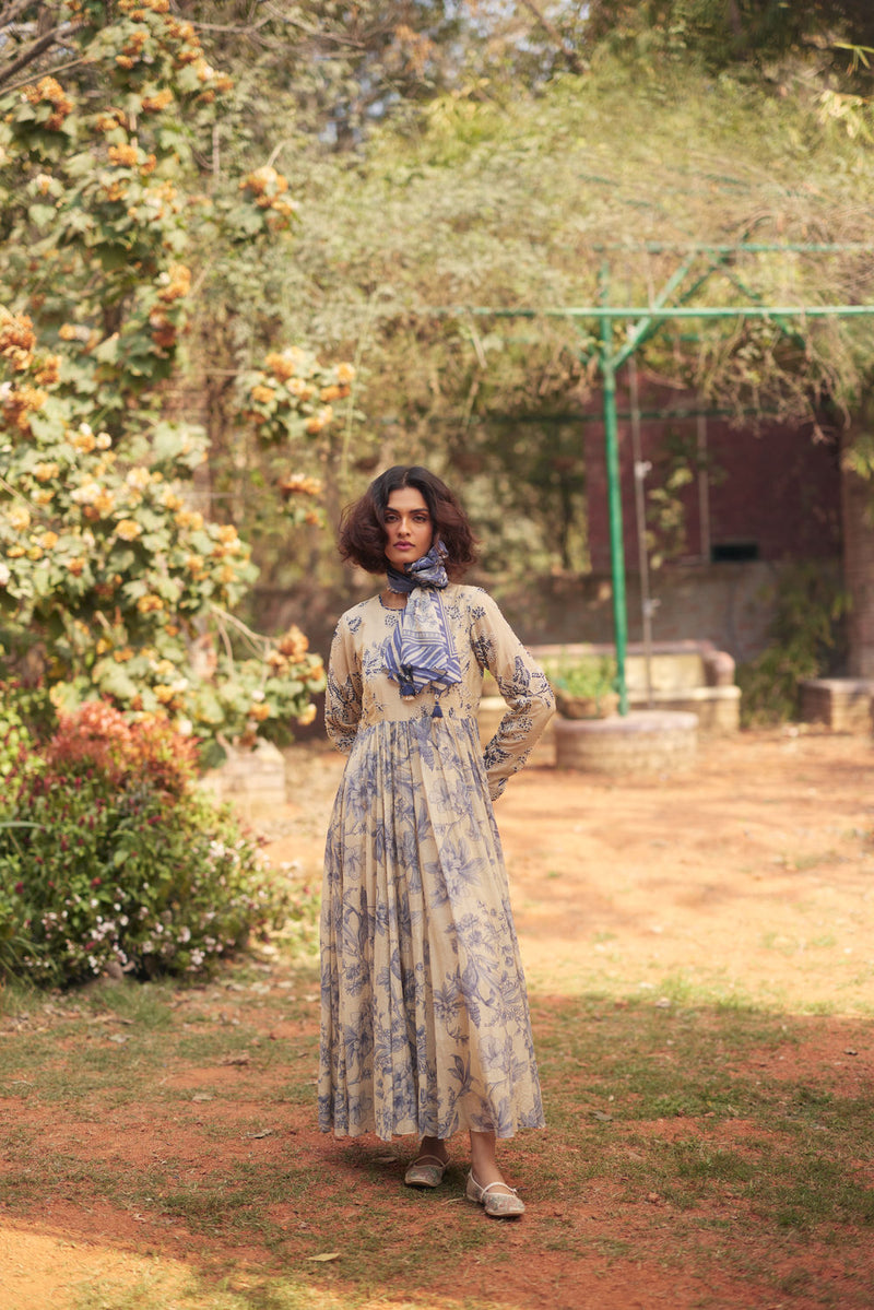 Tillie Anarkali Set chanderi by Paulmi & Harsh in blue, ivory for women Worldwide