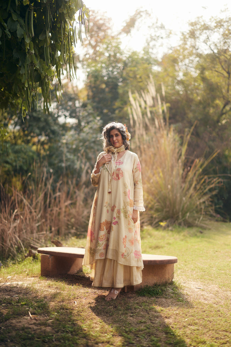 Joan Dress Set chanderi by Paulmi & Harsh in ivory for women Worldwide