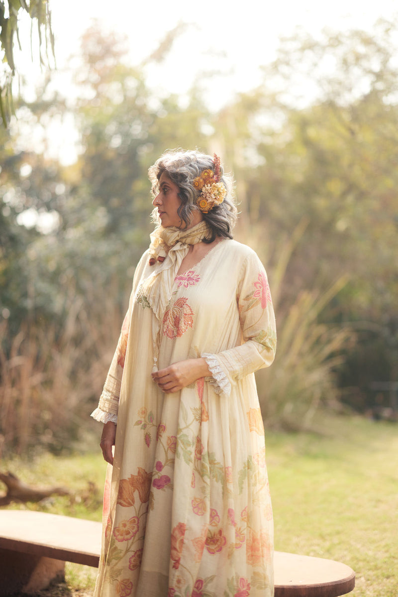 Joan Dress Set chanderi by Paulmi & Harsh in ivory for women Worldwide