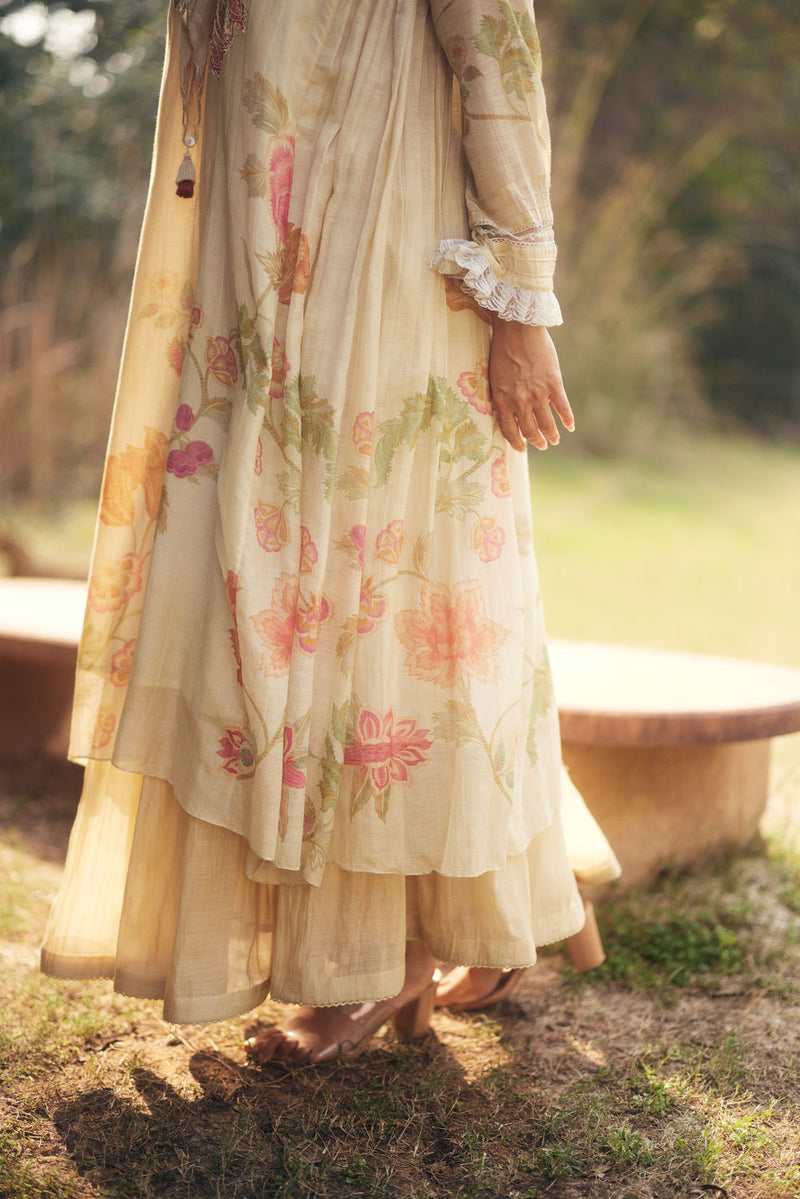 Joan Dress Set chanderi by Paulmi & Harsh in ivory for women Worldwide