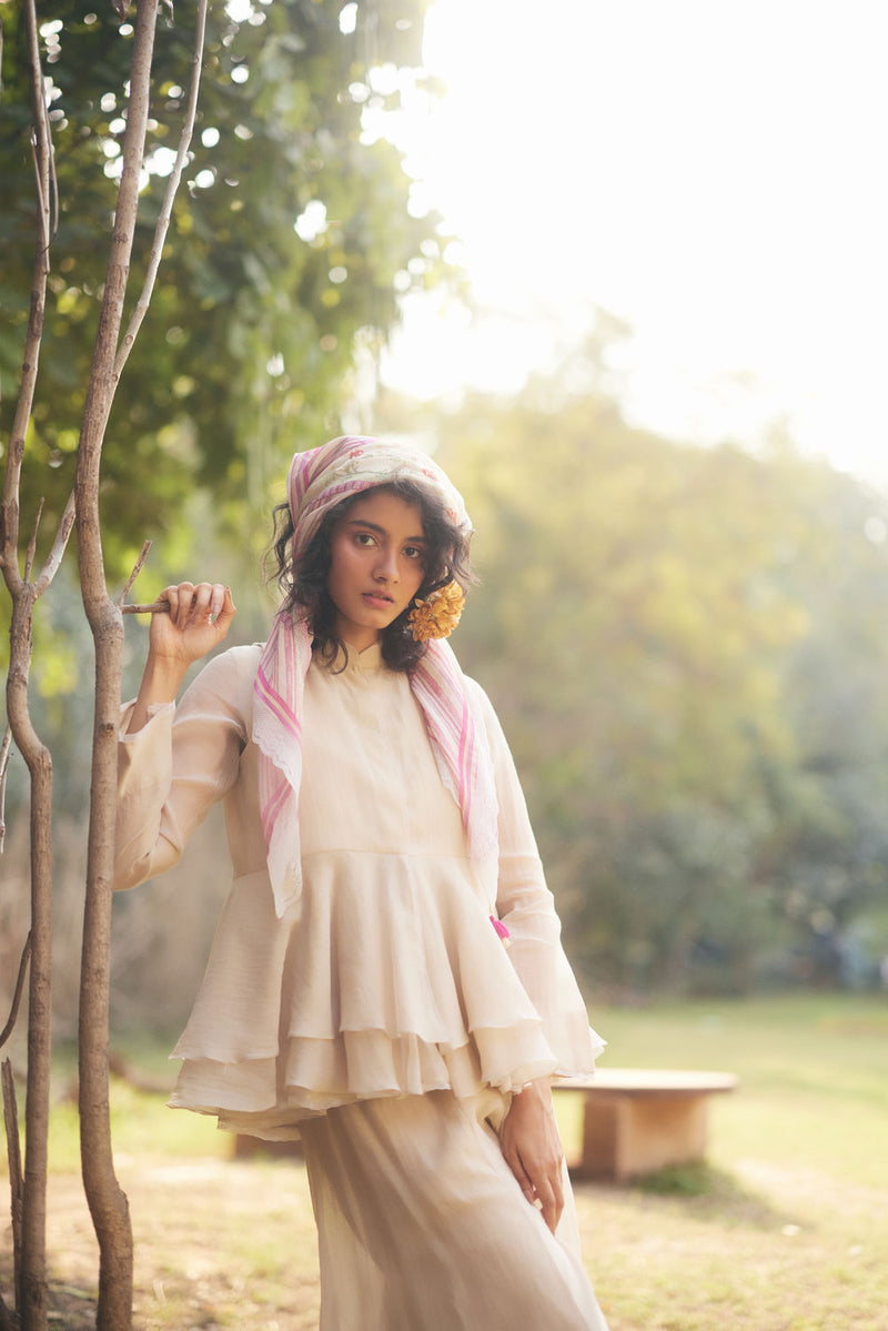 Amani Peplum Set chanderi by Paulmi & Harsh in ivory for women Worldwide