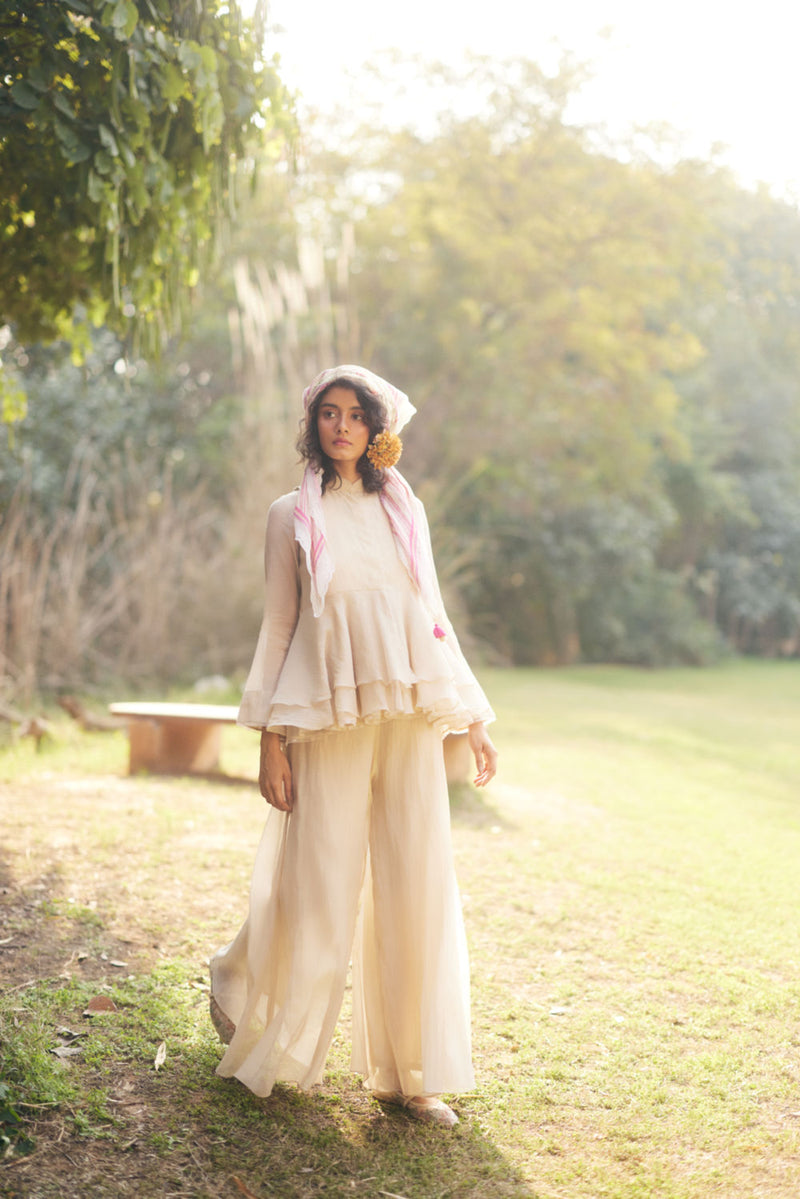Amani Peplum Set chanderi by Paulmi & Harsh in ivory for women Worldwide
