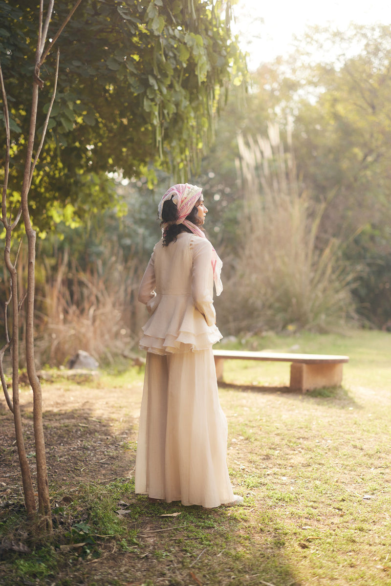Amani Peplum Set chanderi by Paulmi & Harsh in ivory for women Worldwide