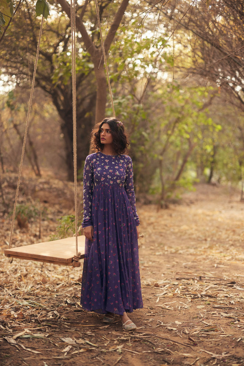 Harlow Anarkali Set-Grape chanderi by Paulmi & Harsh in green for women Worldwide