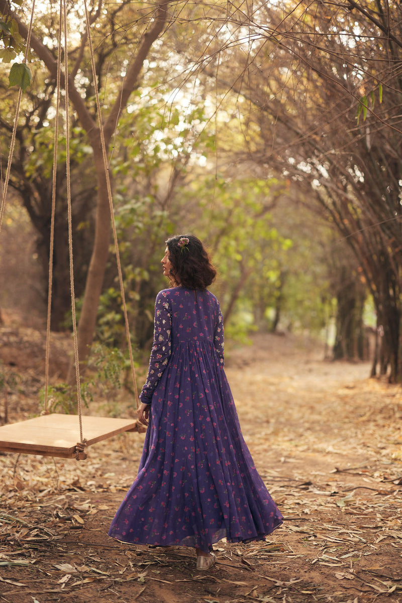 Harlow Anarkali Set-Grape chanderi by Paulmi & Harsh in green for women Worldwide