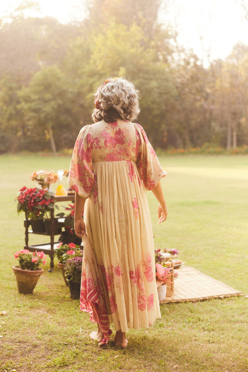 Lucy Maxi Dress Set chanderi by Paulmi & Harsh in ivory for women Worldwide