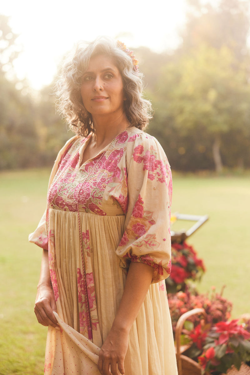 Lucy Maxi Dress Set chanderi by Paulmi & Harsh in ivory for women Worldwide