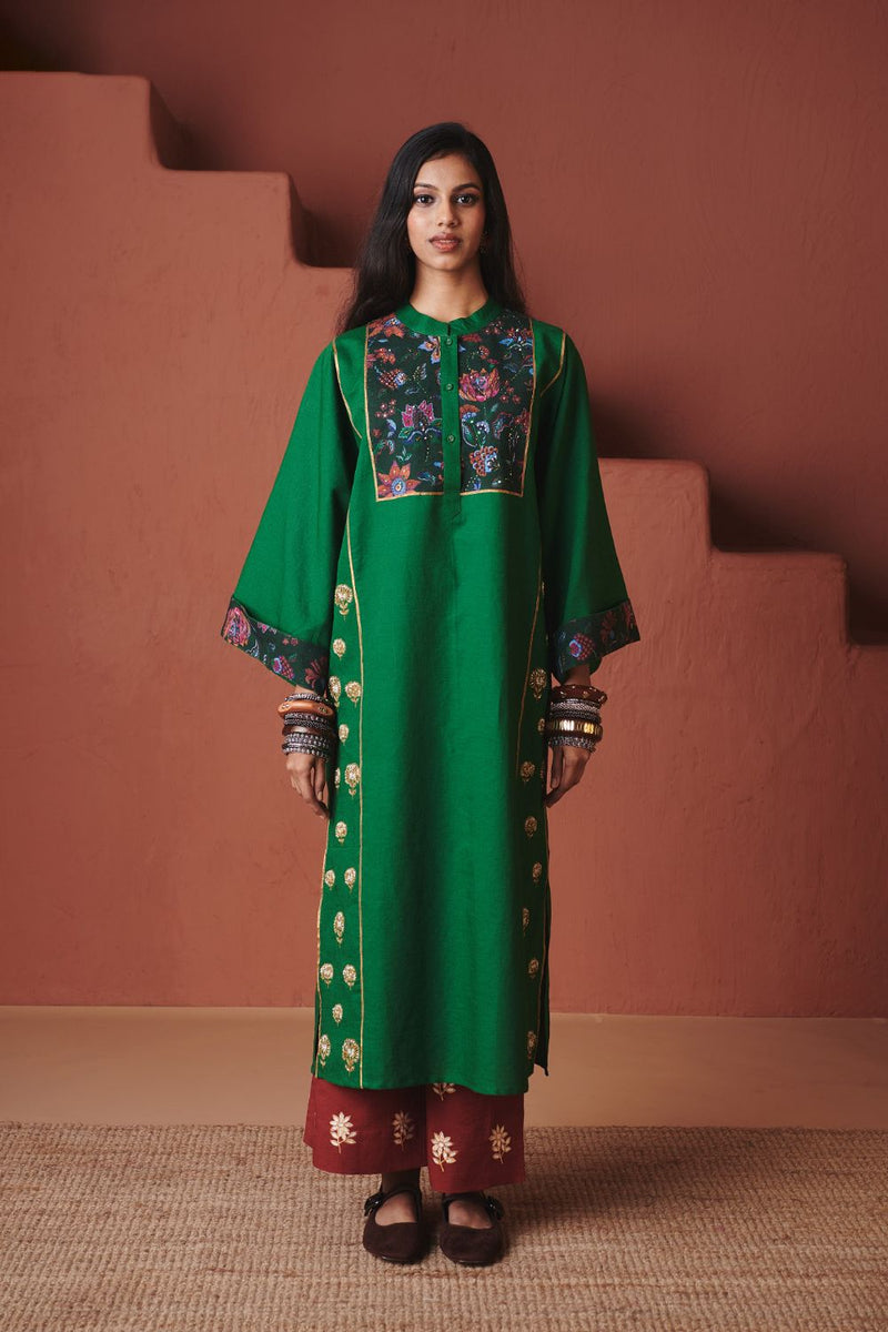 Panna Linen Multi-Panelled Kurta Set cotton by Saphed in multi color for women Worldwide