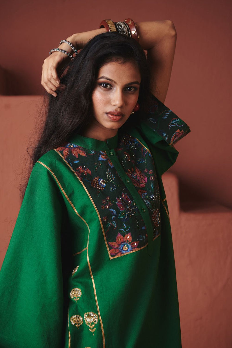 Panna Linen Multi-Panelled Kurta Set cotton by Saphed in multi color for women Worldwide