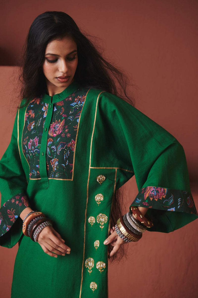 Panna Linen Multi-Panelled Kurta Set cotton by Saphed in multi color for women Worldwide