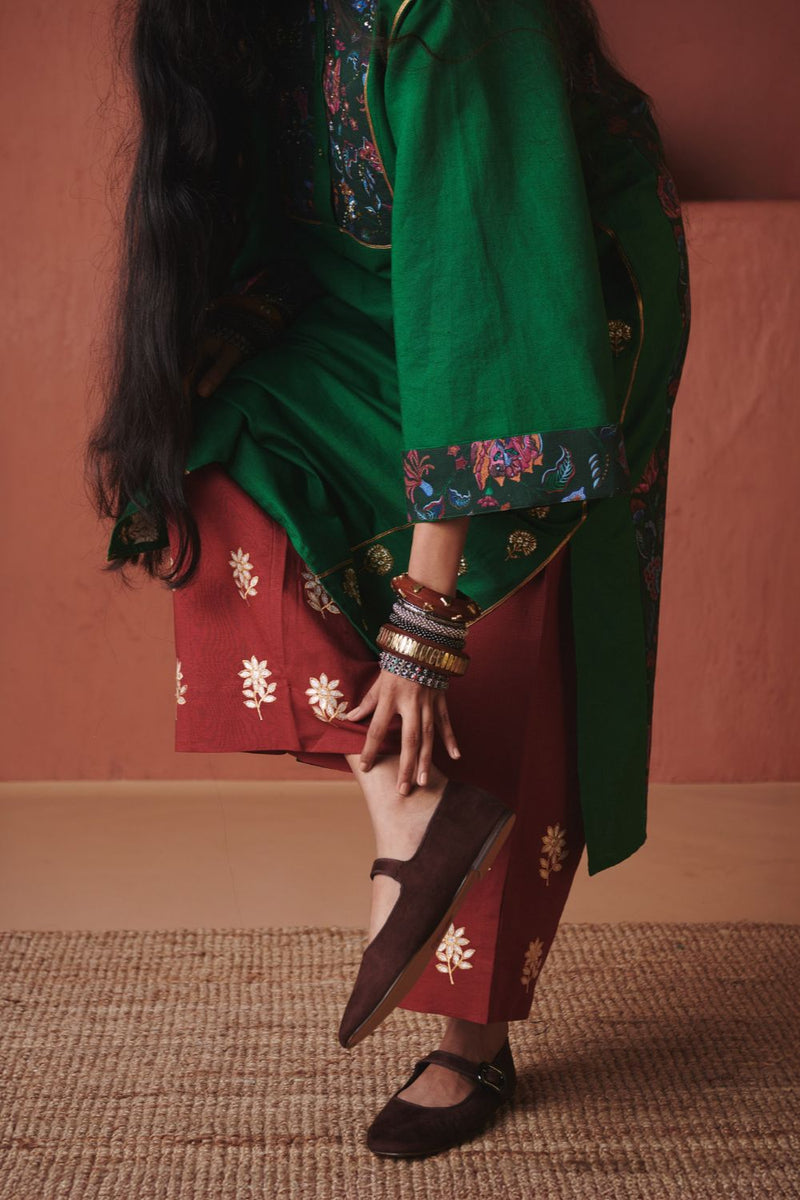 Panna Linen Multi-Panelled Kurta Set cotton by Saphed in multi color for women Worldwide