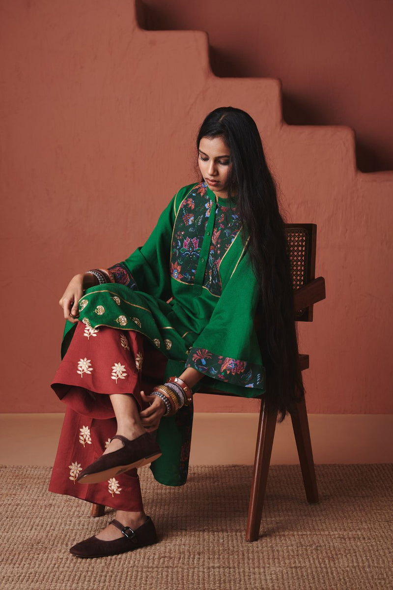 Panna Linen Multi-Panelled Kurta Set cotton by Saphed in multi color for women Worldwide