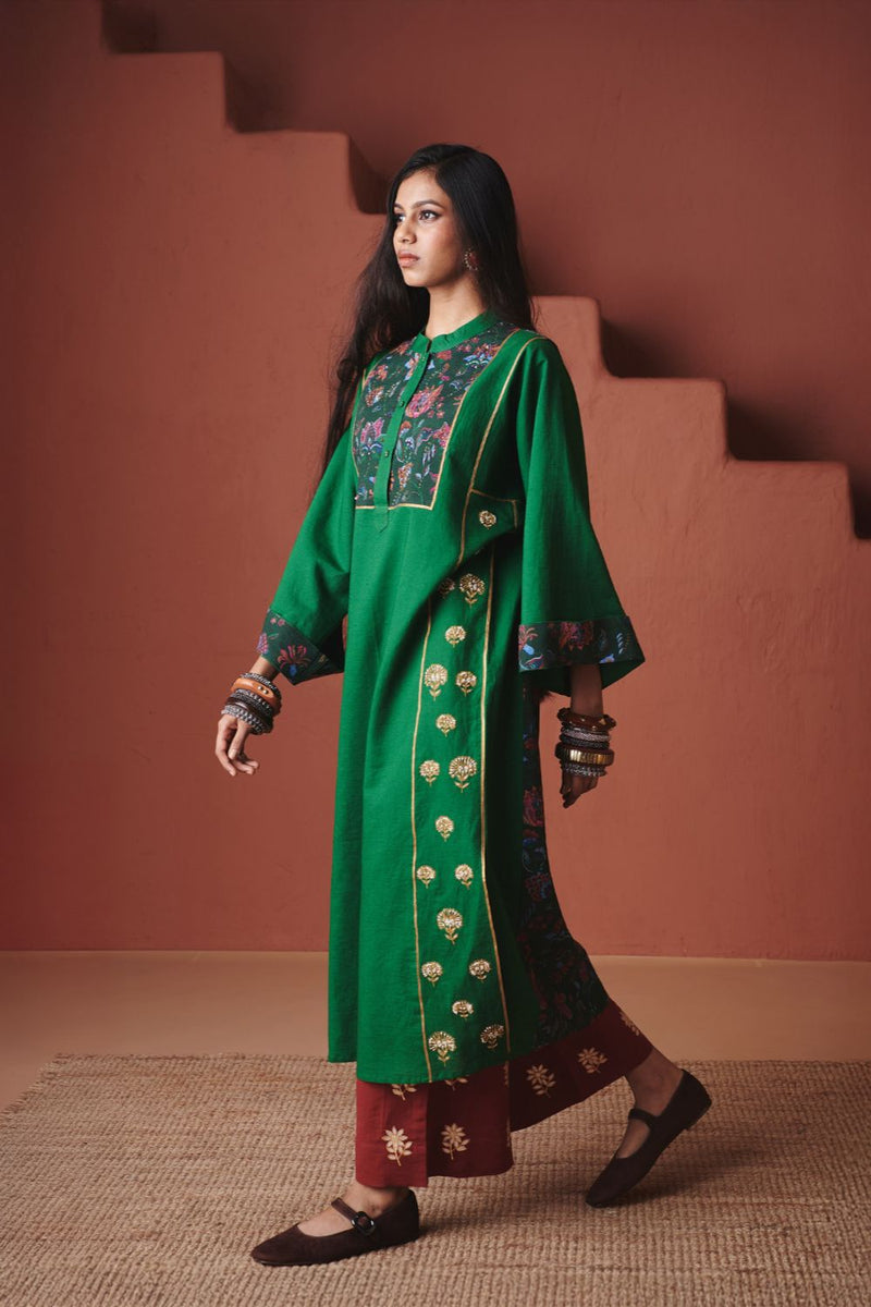 Panna Linen Multi-Panelled Kurta Set cotton by Saphed in multi color for women Worldwide