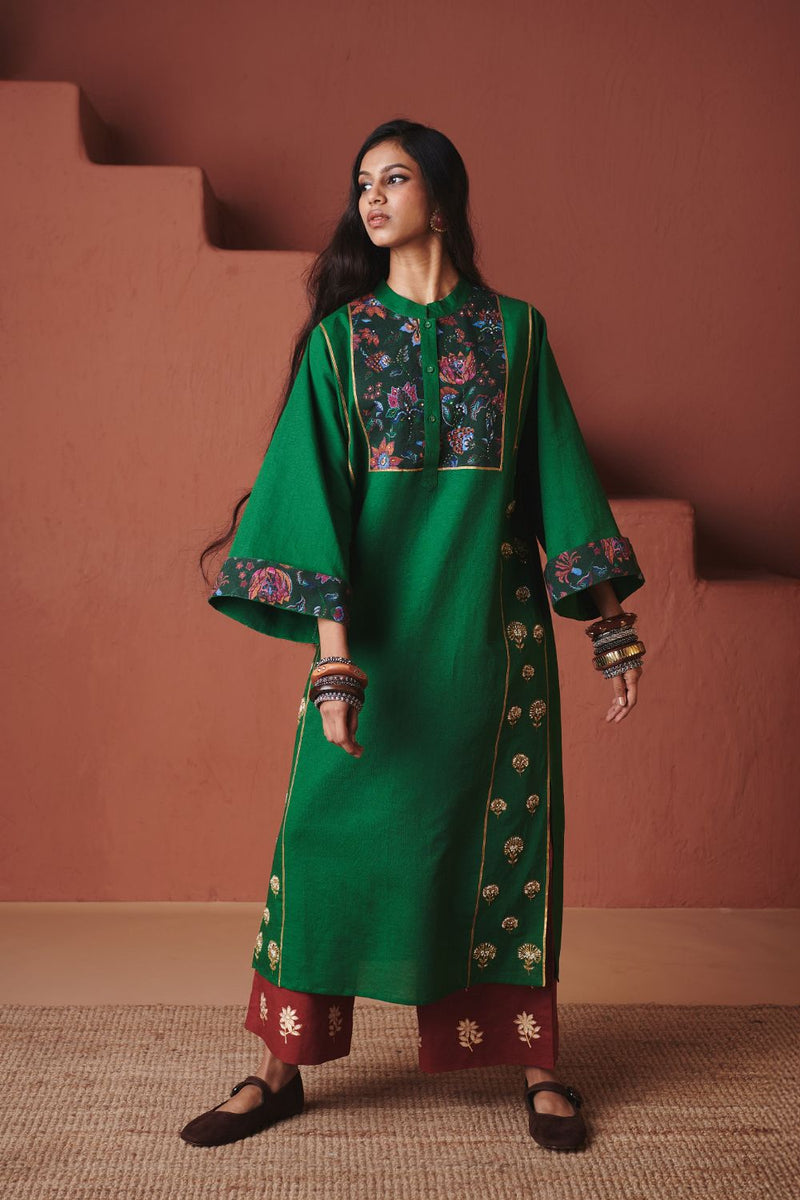 Panna Linen Multi-Panelled Kurta Set cotton by Saphed in multi color for women Worldwide