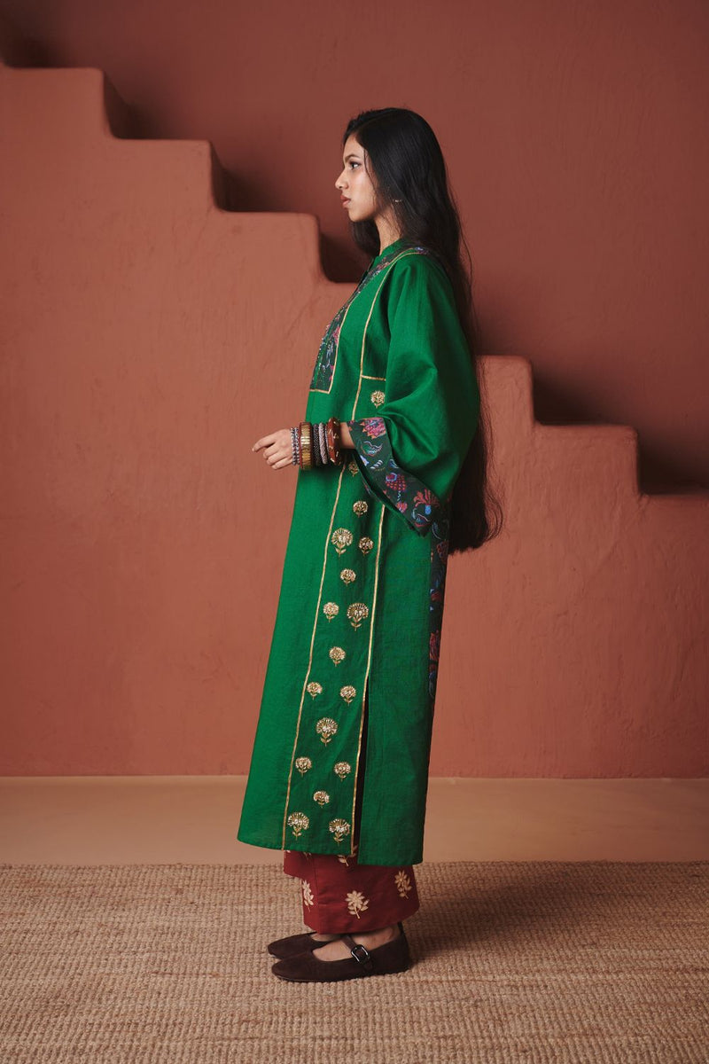 Panna Linen Multi-Panelled Kurta Set cotton by Saphed in multi color for women Worldwide