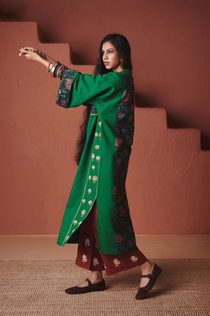 Panna Linen Multi-Panelled Kurta Set cotton by Saphed in multi color for women Worldwide