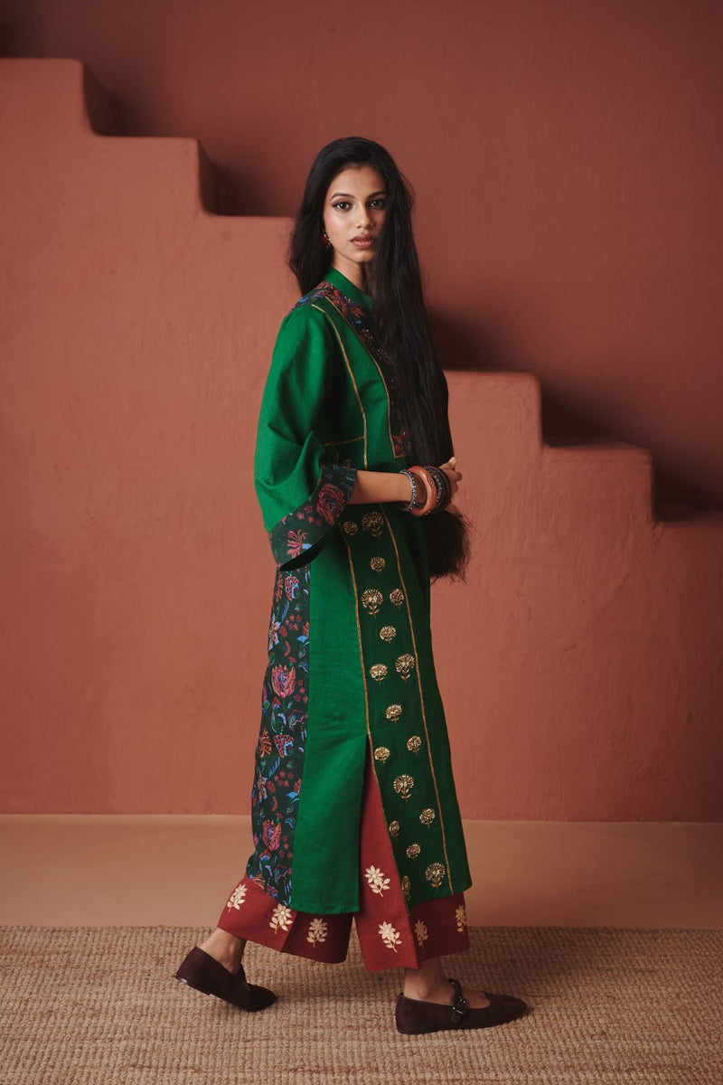 Panna Linen Multi-Panelled Kurta Set cotton by Saphed in multi color for women Worldwide