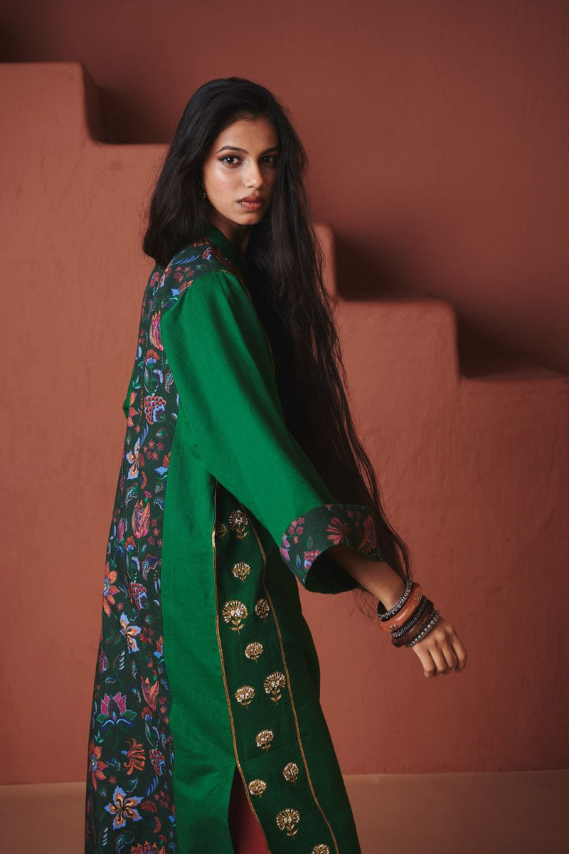 Panna Linen Multi-Panelled Kurta Set cotton by Saphed in multi color for women Worldwide