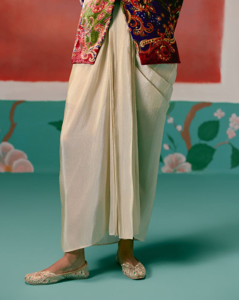 Paisley Blazer Dhoti Set by Label Mogra in ecru color for women Worldwide