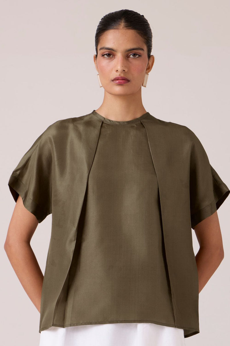 Pam Olive Silk Top silk by The Summer House in olive color for women Worldwide
