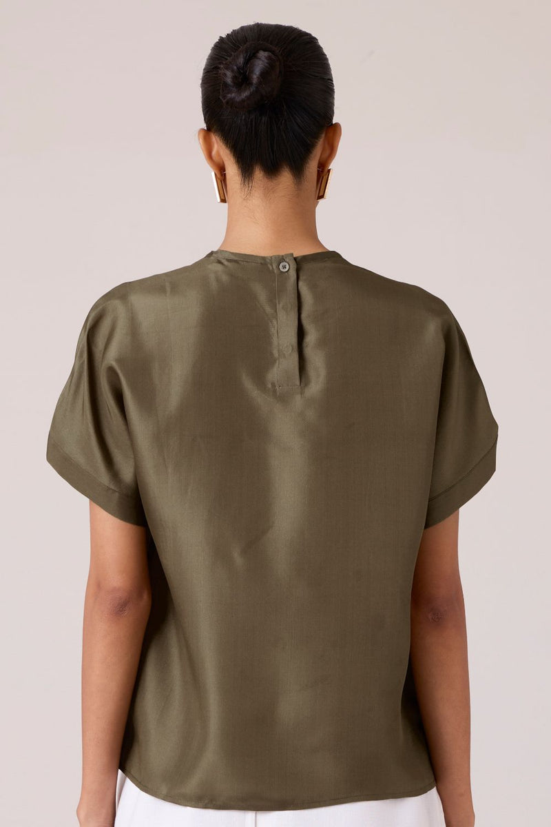 Pam Olive Silk Top silk by The Summer House in olive color for women Worldwide