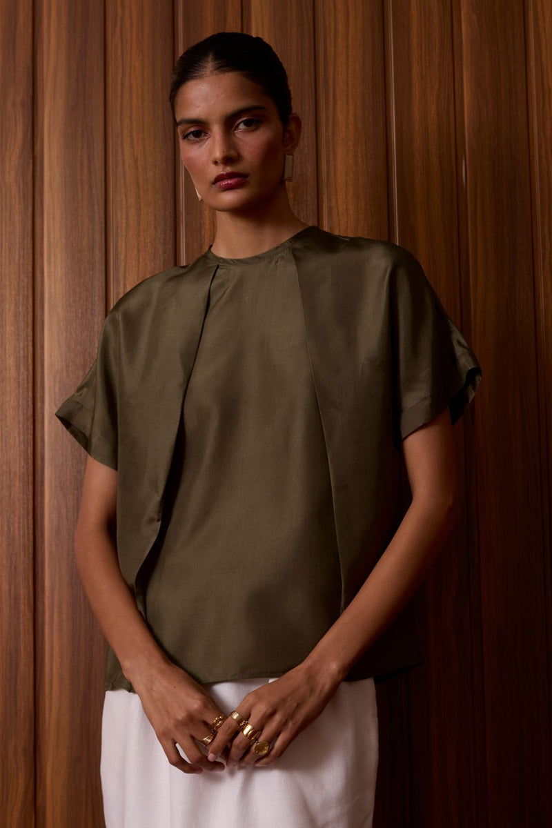 Pam Olive Silk Top silk by The Summer House in olive color for women Worldwide