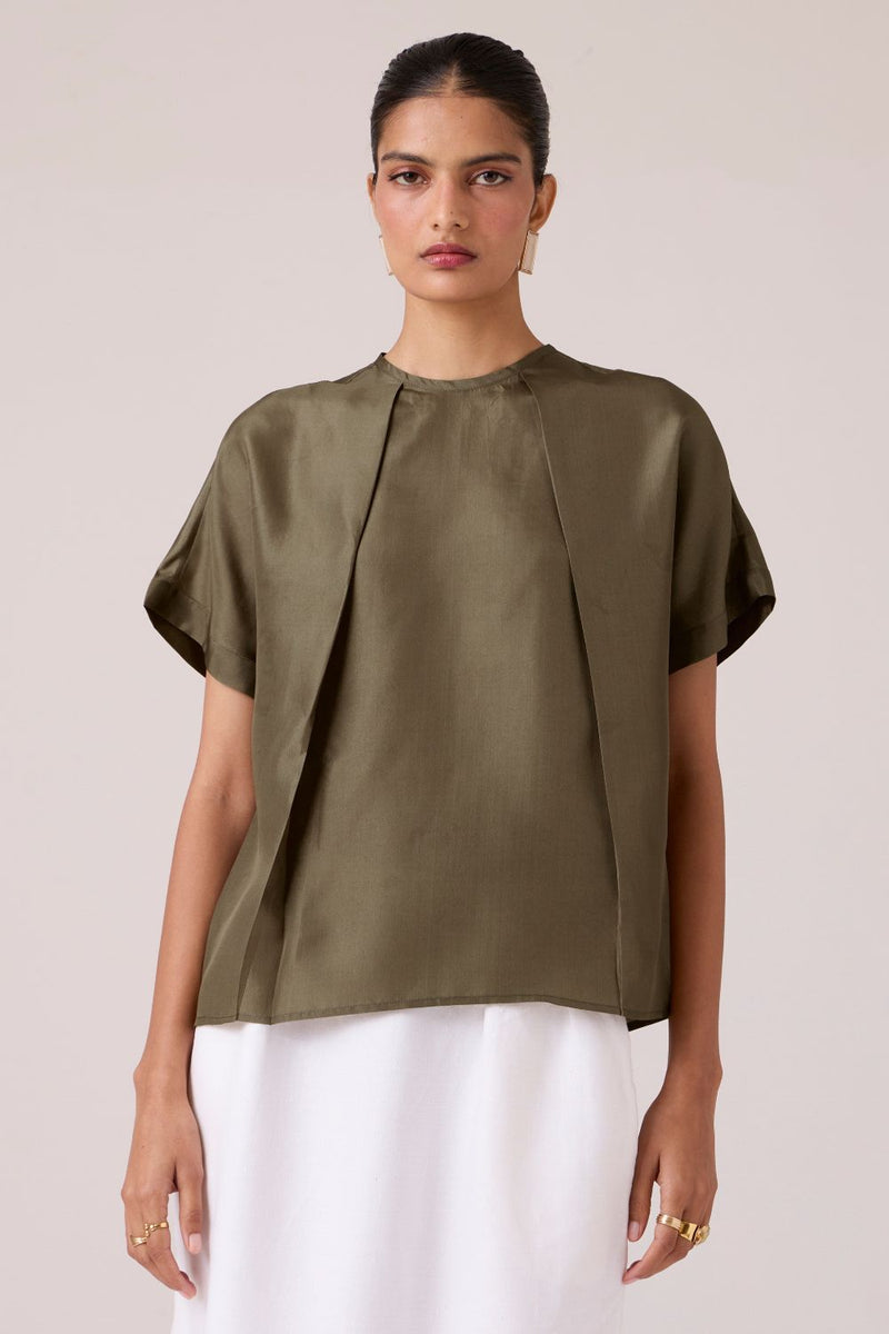 Pam Olive Silk Top silk by The Summer House in olive color for women Worldwide