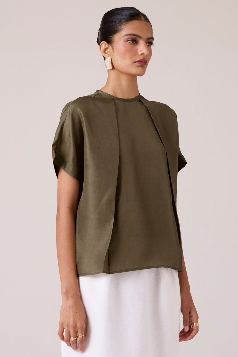 Pam Olive Silk Top silk by The Summer House in olive color for women Worldwide