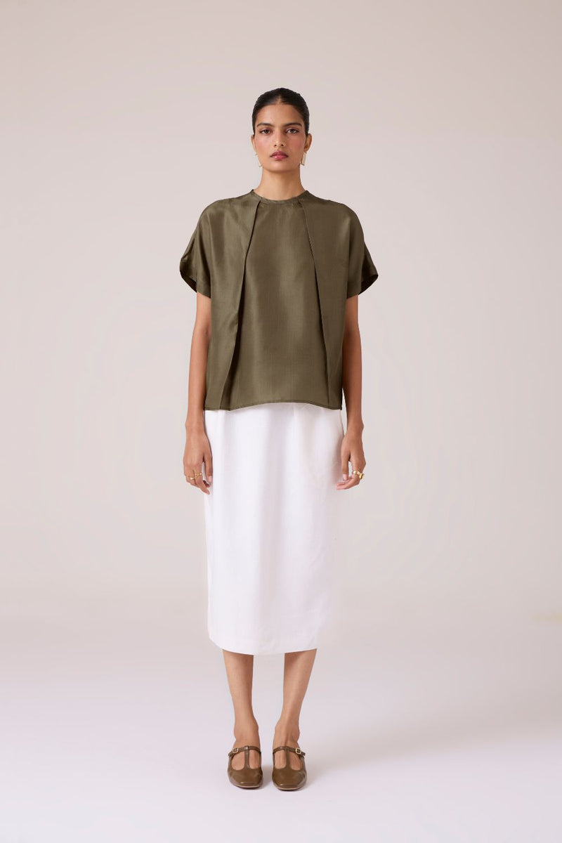 Pam Olive Silk Top silk by The Summer House in olive color for women Worldwide