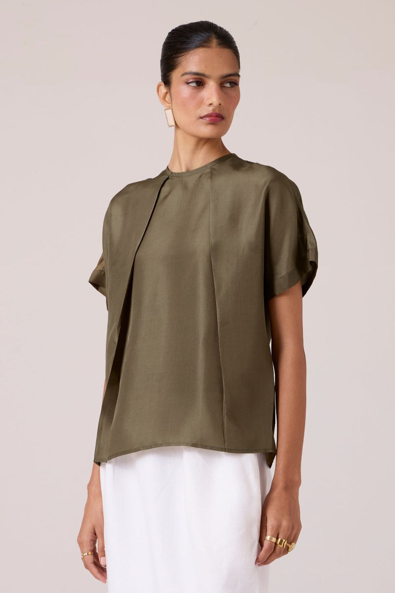 Pam Olive Silk Top silk by The Summer House in olive color for women Worldwide