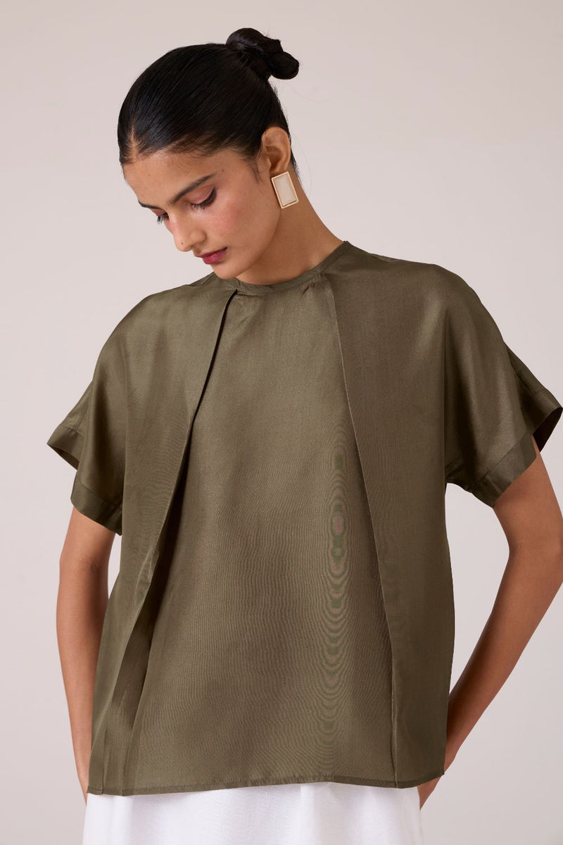 Pam Olive Silk Top silk by The Summer House in olive color for women Worldwide