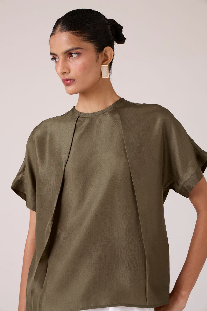 Pam Olive Silk Top silk by The Summer House in olive color for women Worldwide