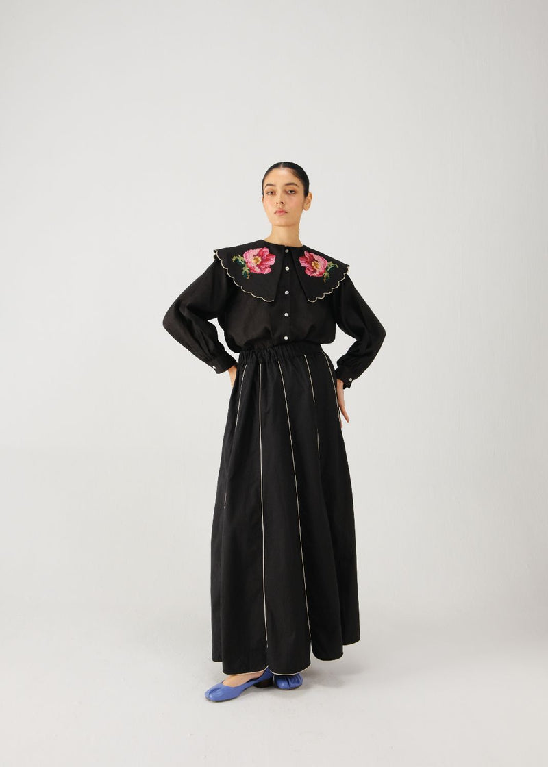 Paneled skirt-Black cotton by CORD for women Worldwide