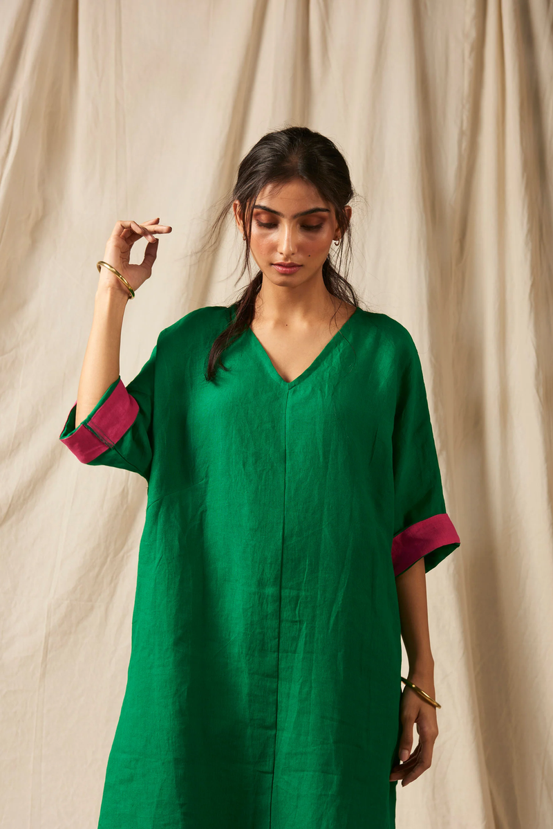 Panna Linen Dolman Kurta Set linen by Saphed in green color for women Worldwide