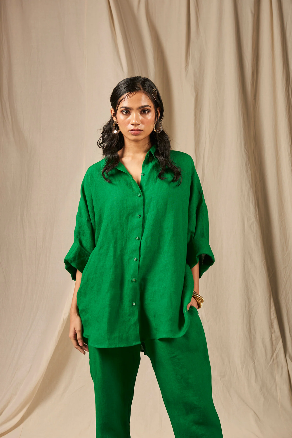 Panna Linen Oversized Flare Shirt Set