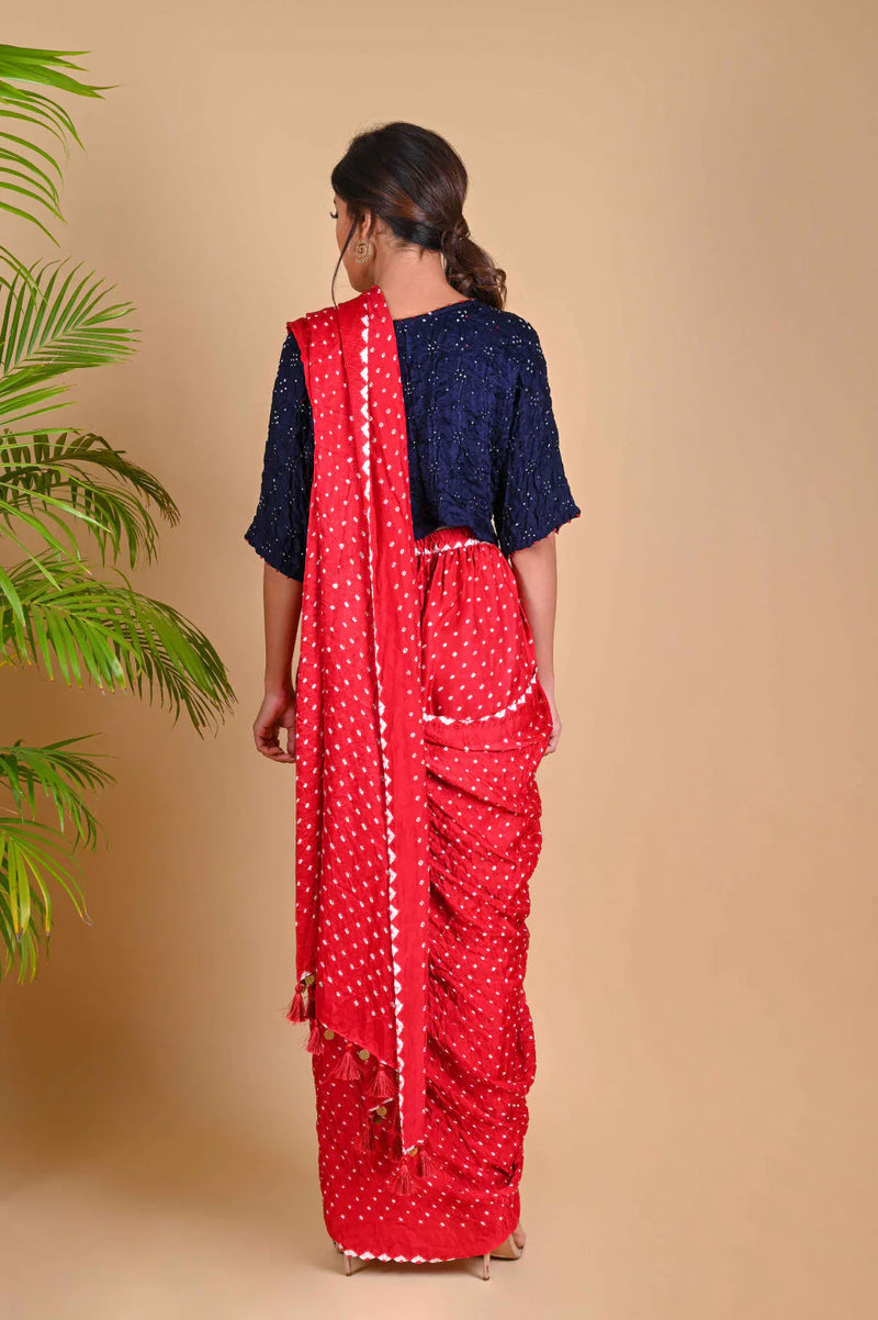 PANT SAREE-RED silk by Dyelogue in red color for women Worldwide