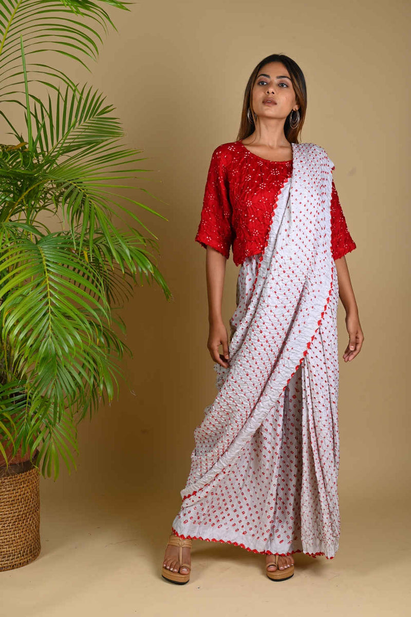 PANT SAREE-WHITE silk by Dyelogue in white color for women Worldwide